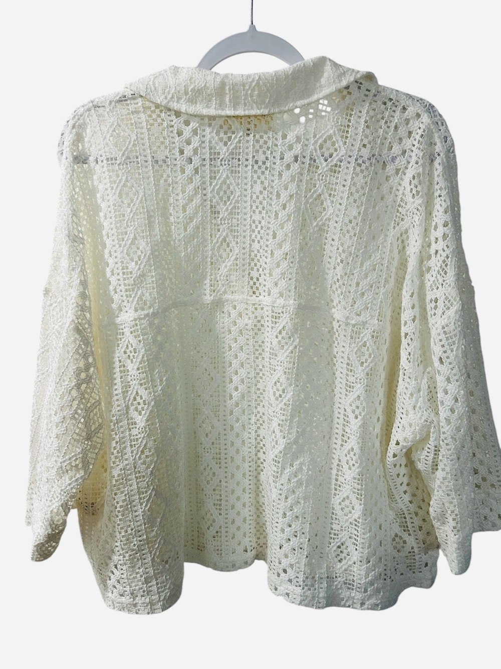 Crochet Open Knit Flowy Cotton White Top - Picture 2 of 5